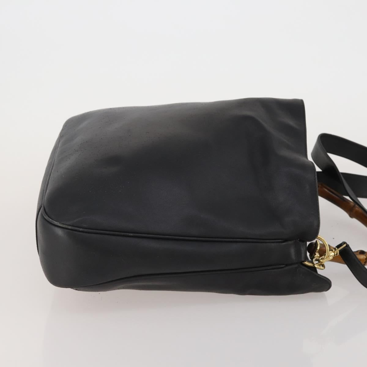 GUCCI Bamboo Hand Bag Leather Black Gold Tone Auth ep15679