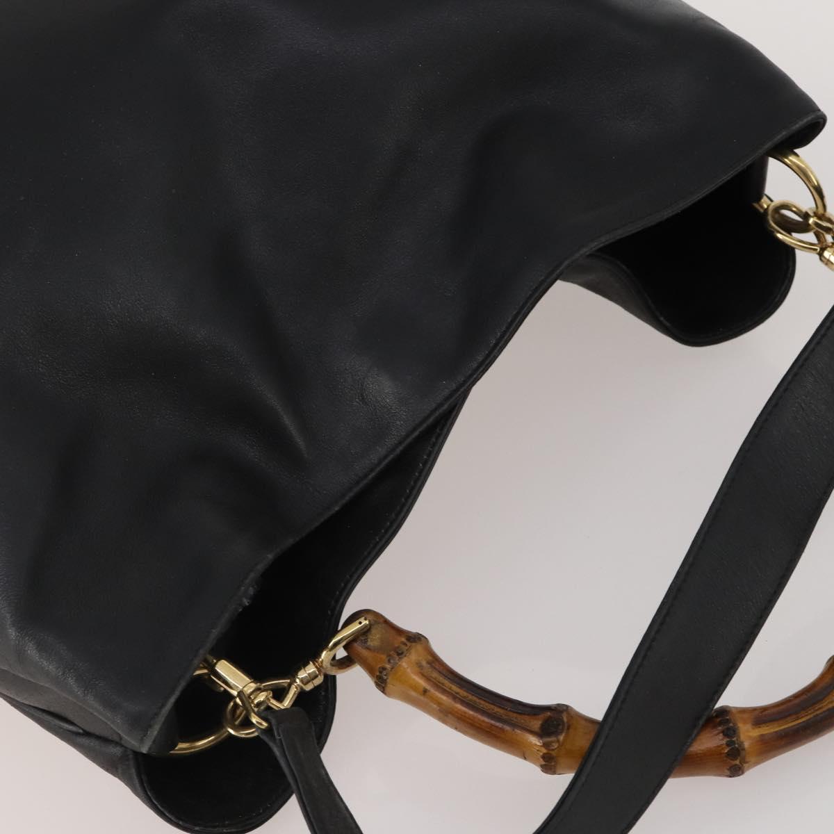 GUCCI Bamboo Hand Bag Leather Black Gold Tone Auth ep15679