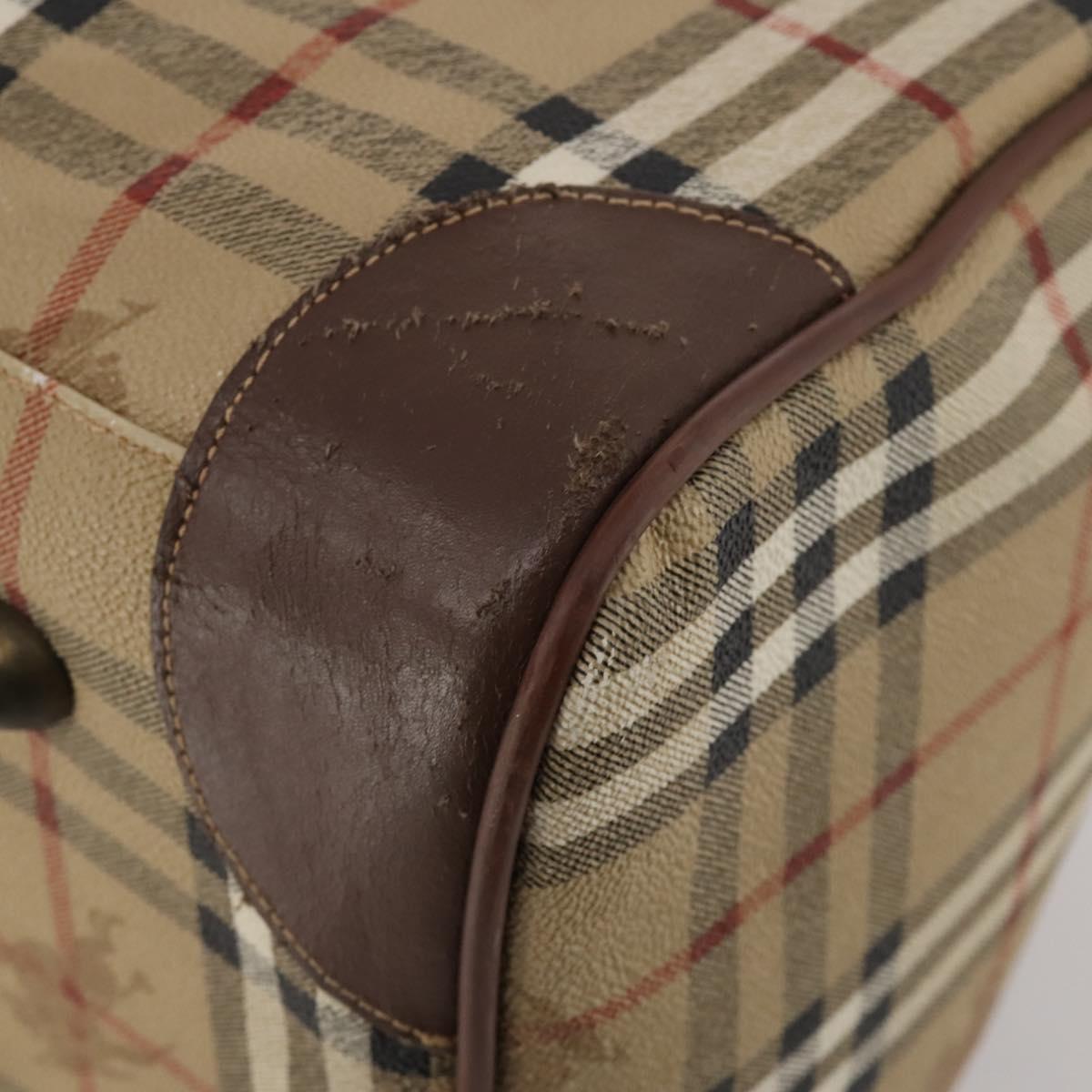 Burberrys Nova Check Boston Bag PVC Leather Beige Gold Tone Auth ep15687
