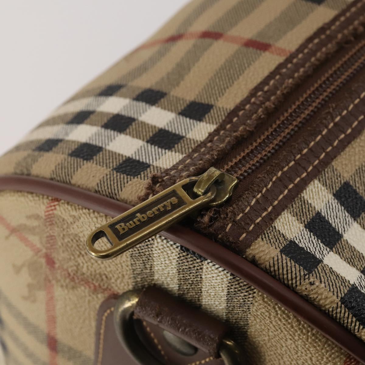 Burberrys Nova Check Boston Bag PVC Leather Beige Gold Tone Auth ep15687