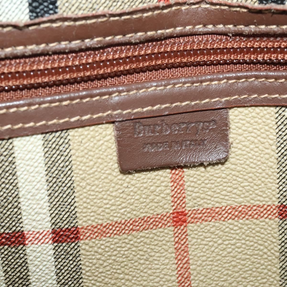 Burberrys Nova Check Boston Bag PVC Leather Beige Gold Tone Auth ep15687