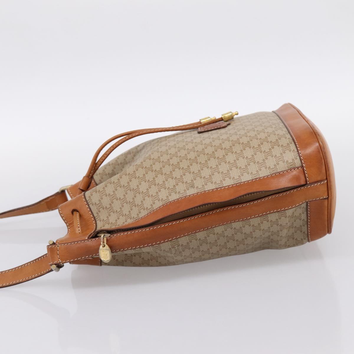 CELINE Macadam Shoulder Bag PVC Leather Beige Gold Tone Auth ep15690