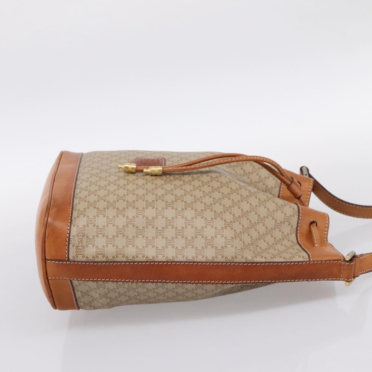 CELINE Macadam Shoulder Bag PVC Leather Beige Gold Tone Auth ep15690
