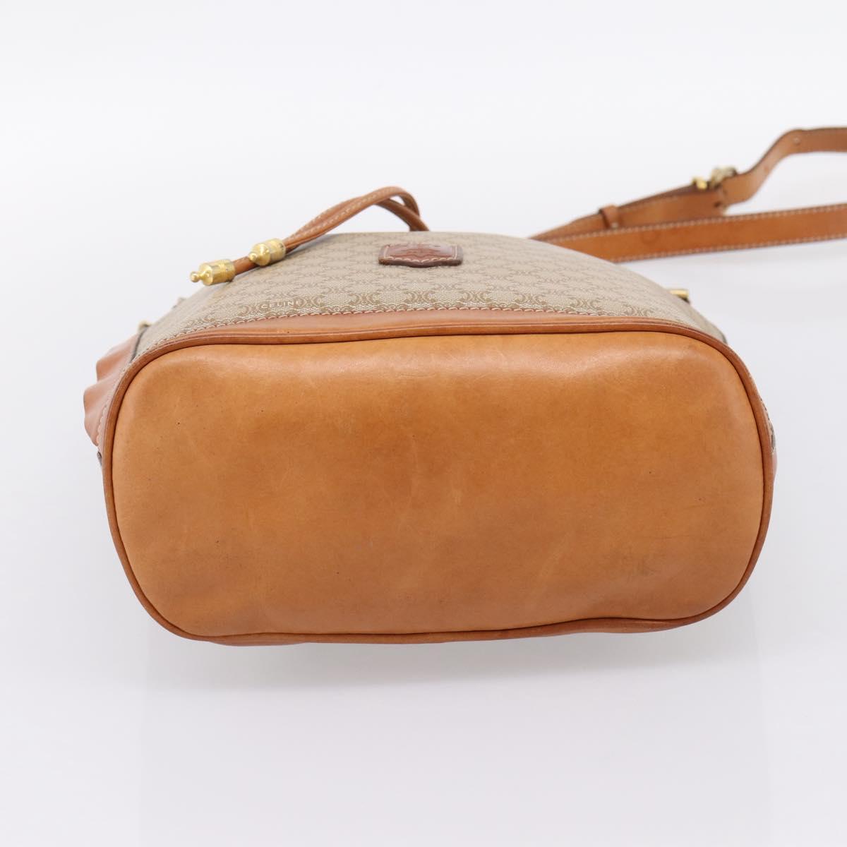 CELINE Macadam Shoulder Bag PVC Leather Beige Gold Tone Auth ep15690