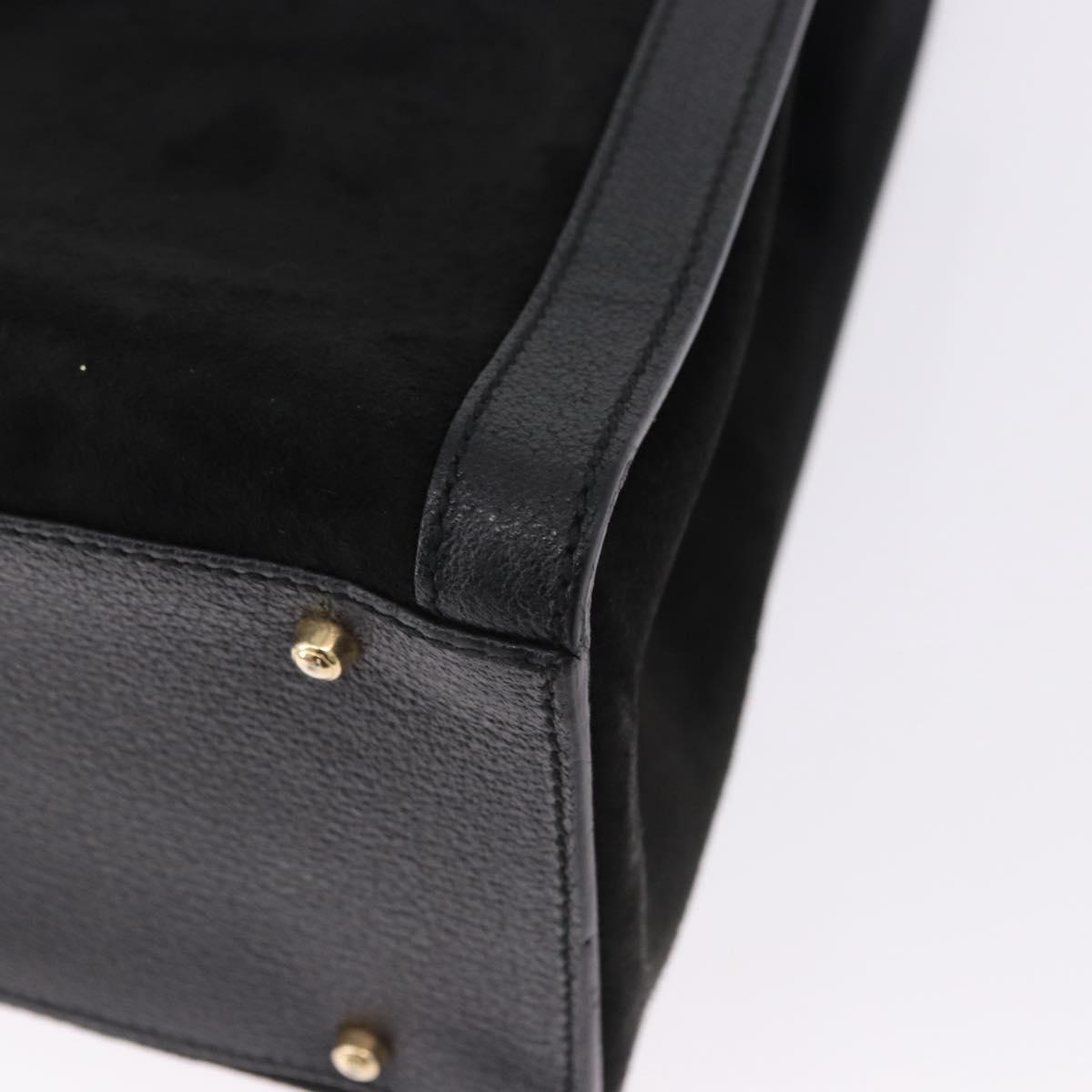 GUCCI Bamboo Hand Bag Suede Black Gold Tone 002 1186 0260 Auth ep15693