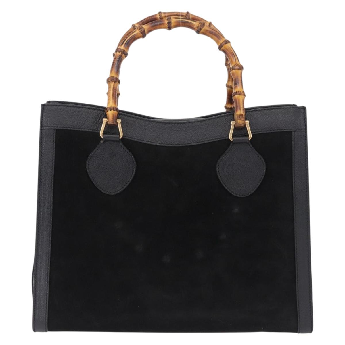 GUCCI Bamboo Hand Bag Suede Black Gold Tone 002 1186 0260 Auth ep15693