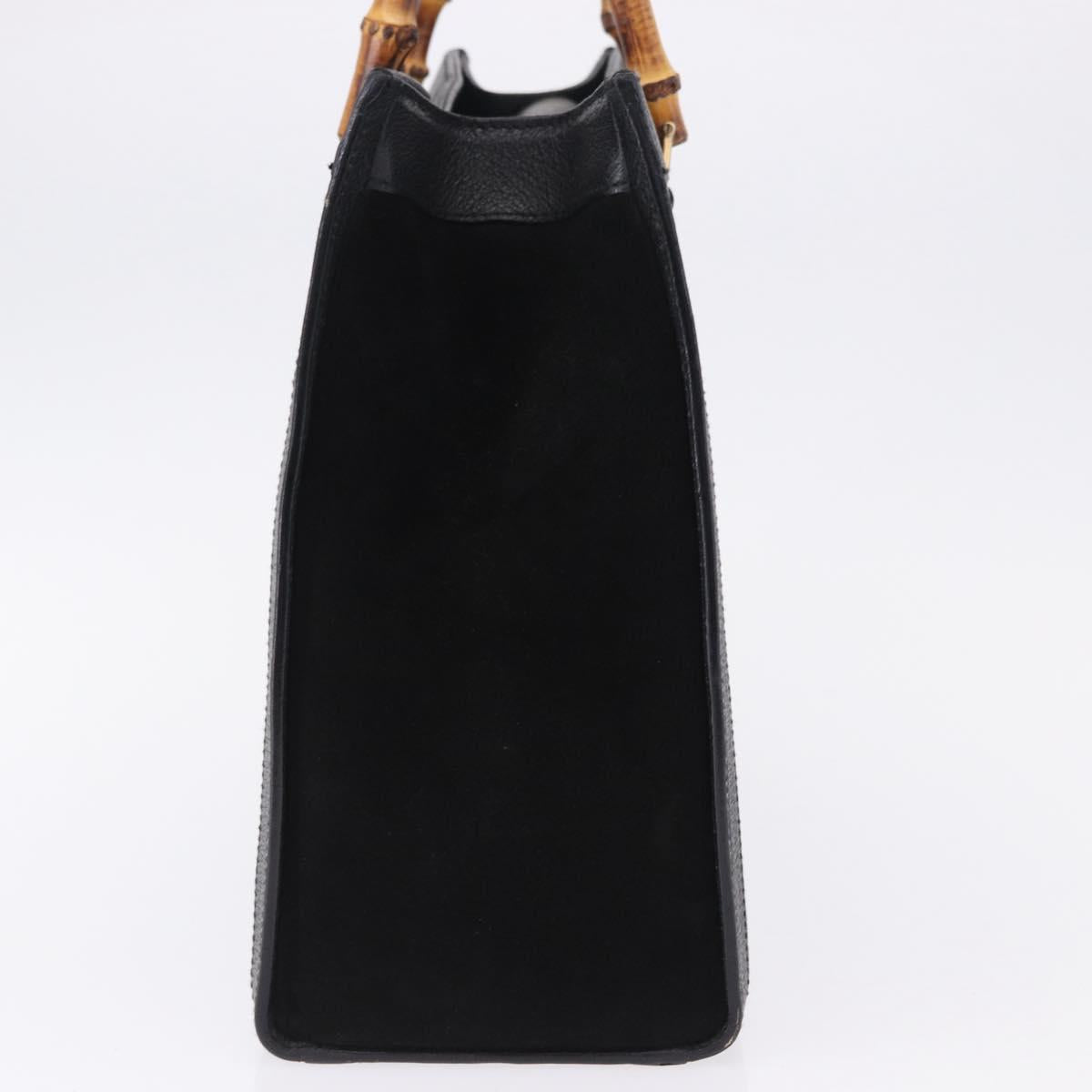 GUCCI Bamboo Hand Bag Suede Black Gold Tone 002 1186 0260 Auth ep15693