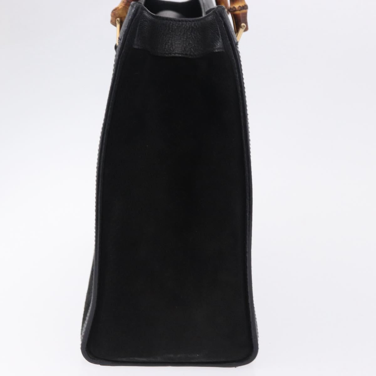 GUCCI Bamboo Hand Bag Suede Black Gold Tone 002 1186 0260 Auth ep15693