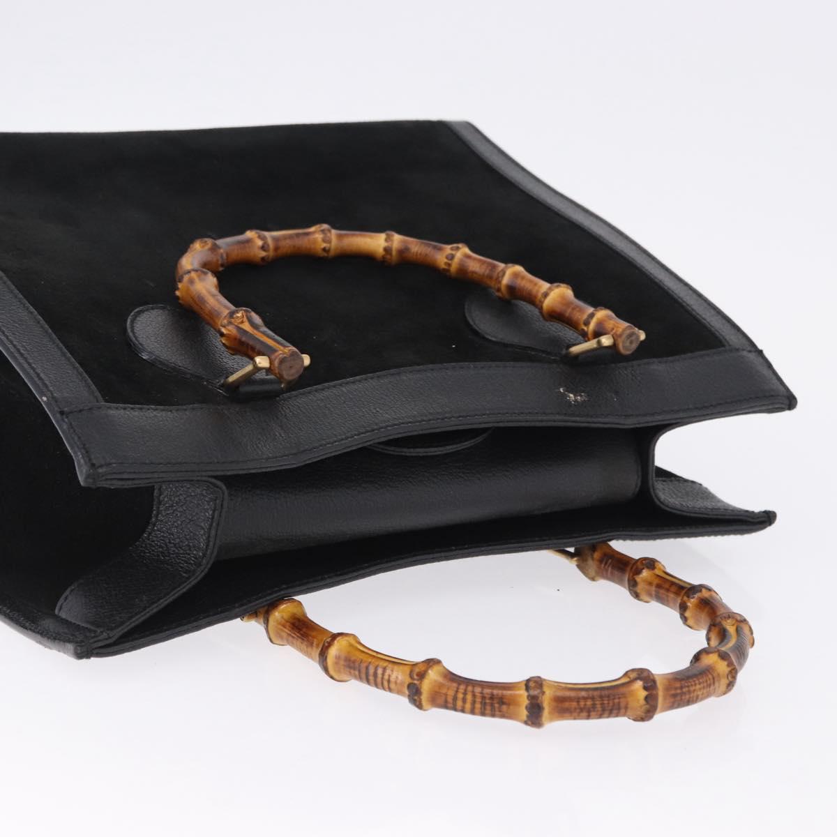 GUCCI Bamboo Hand Bag Suede Black Gold Tone 002 1186 0260 Auth ep15693
