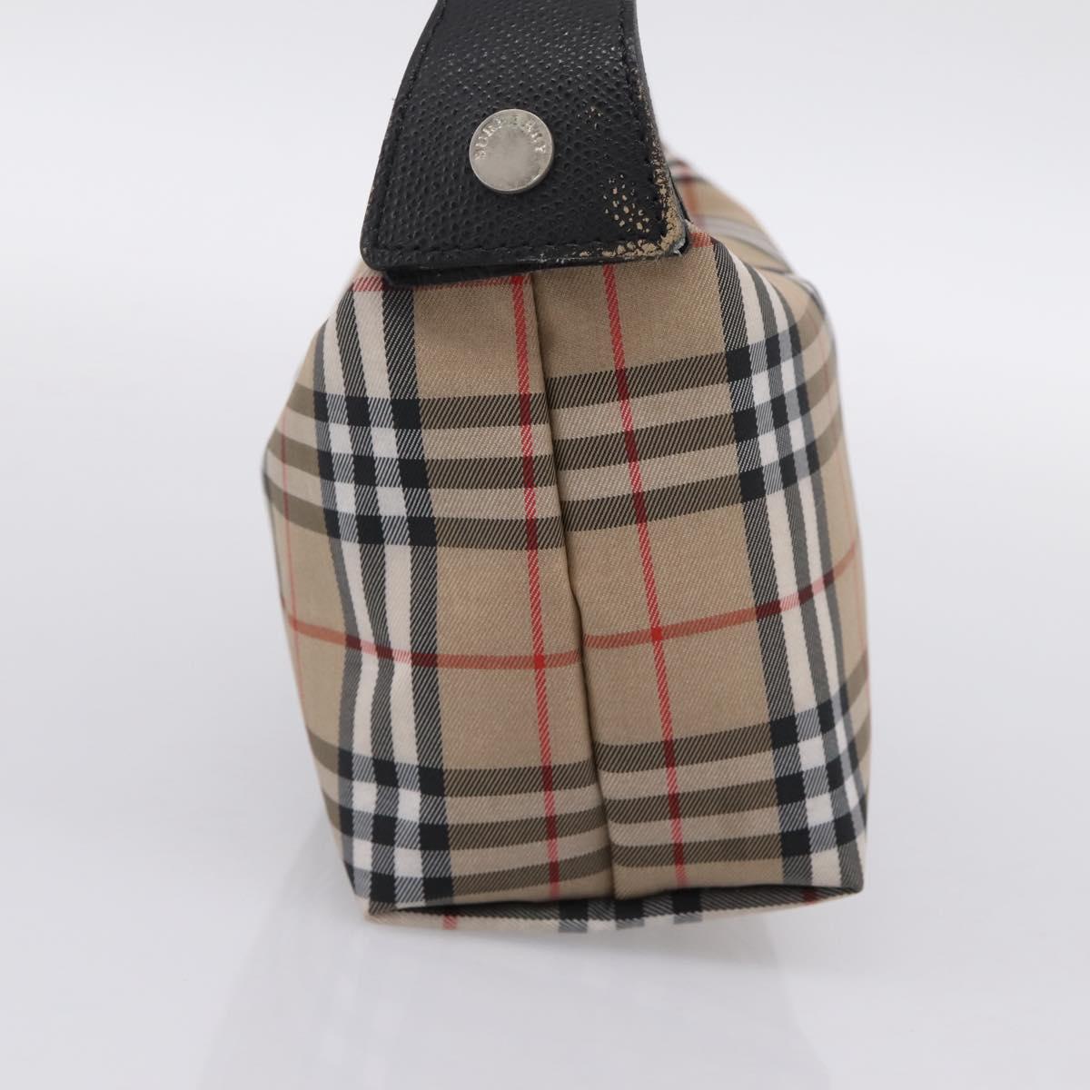 BURBERRY Nova Check Hand Bag Canvas Beige Silver Auth ep15695