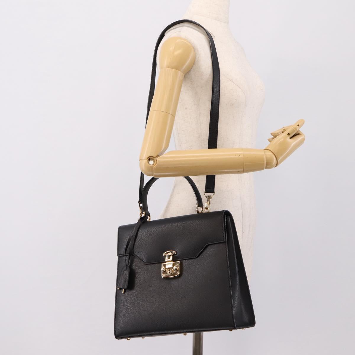 GUCCI Hand Bag Leather 2way Black Gold Tone Auth ep15699V
