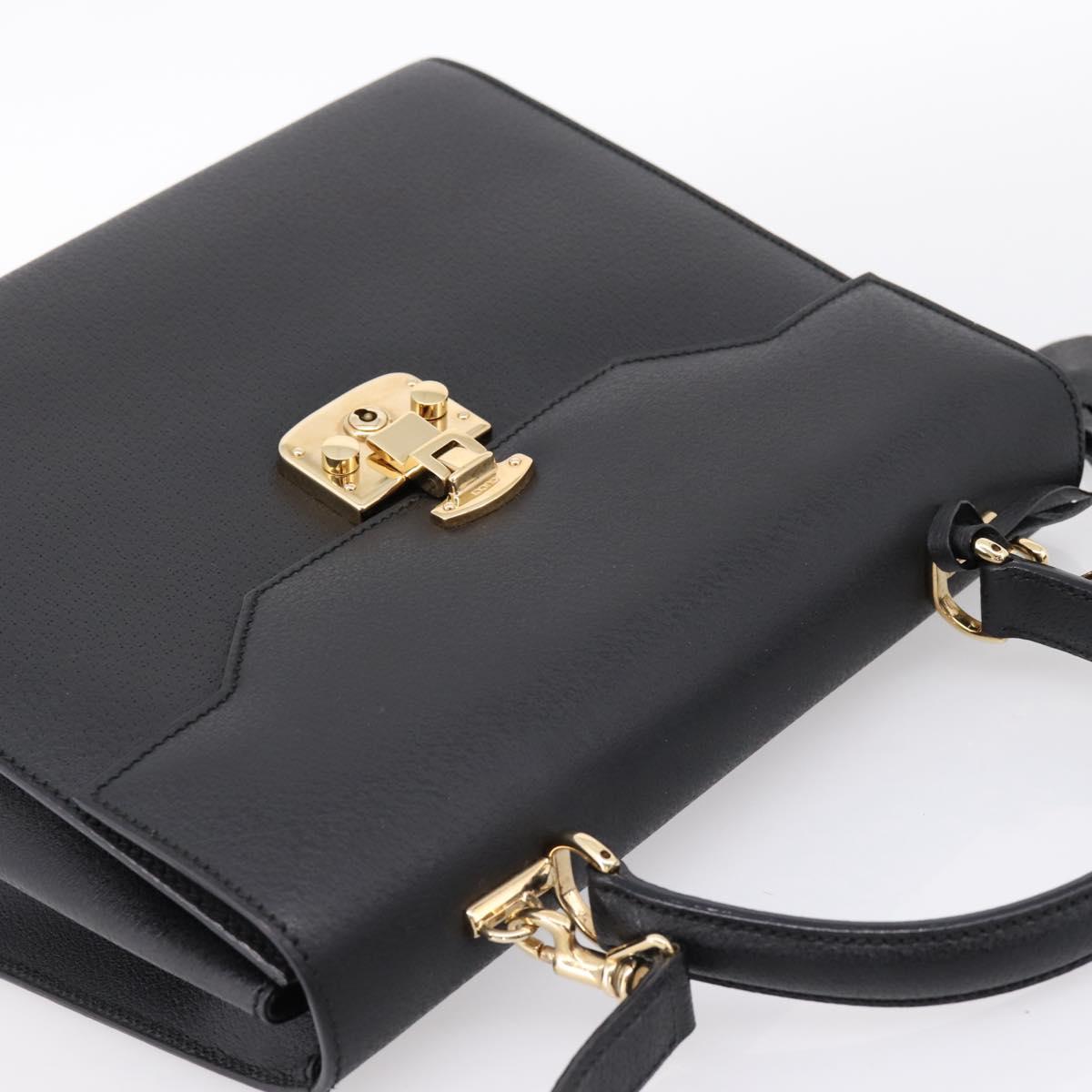 GUCCI Hand Bag Leather 2way Black Gold Tone Auth ep15699V
