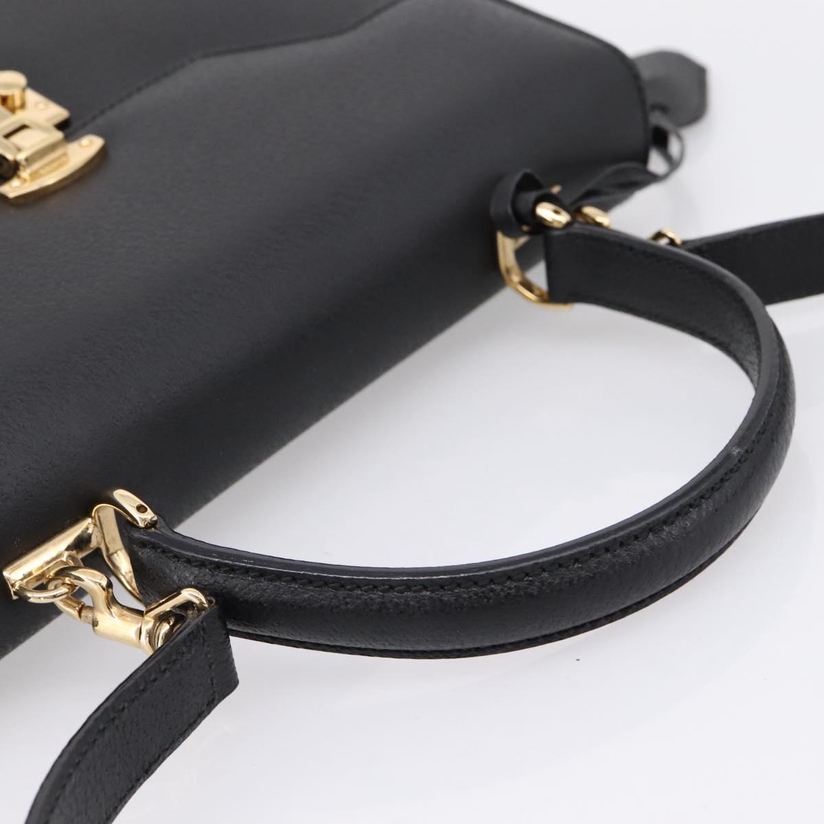 GUCCI Hand Bag Leather 2way Black Gold Tone Auth ep15699V