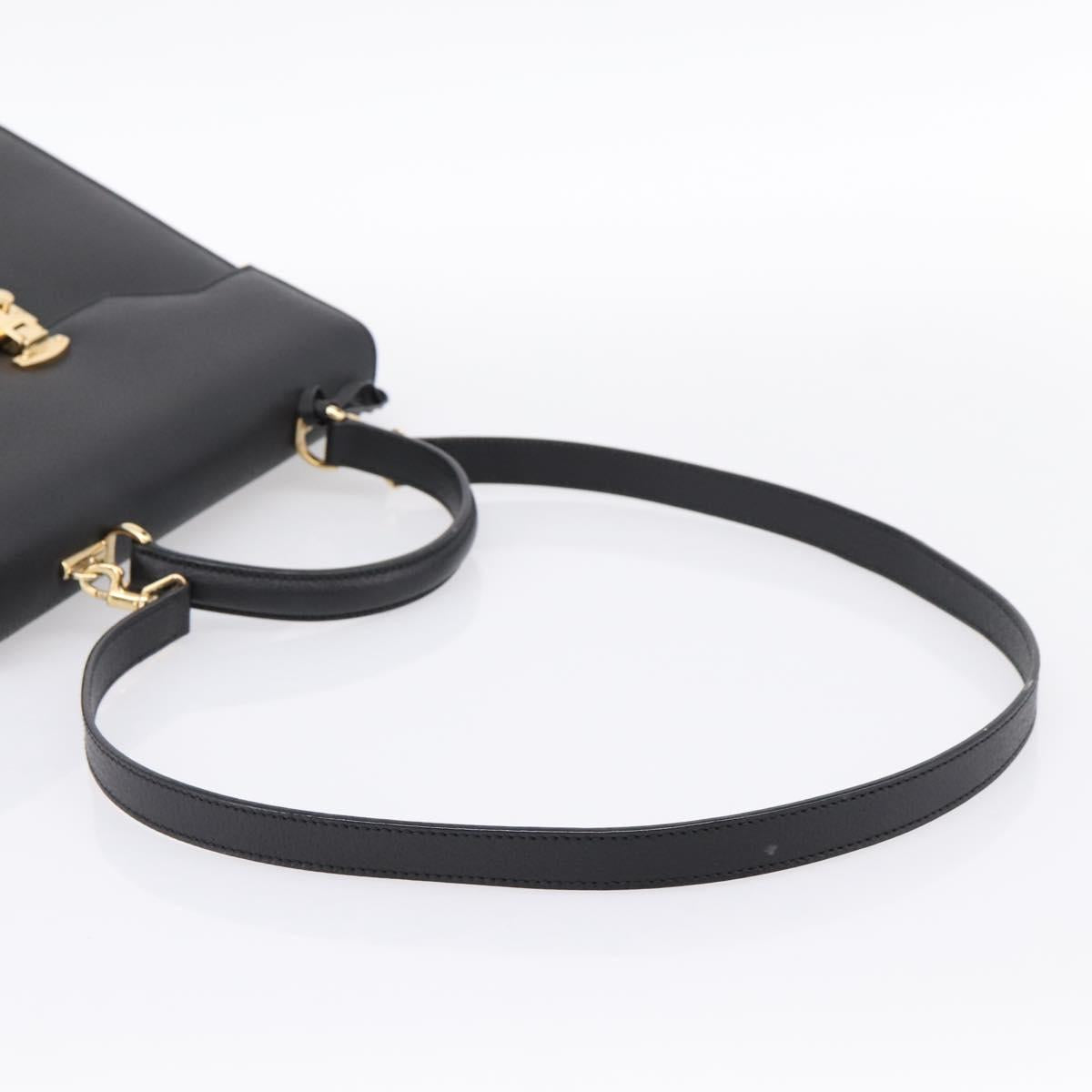GUCCI Hand Bag Leather 2way Black Gold Tone Auth ep15699V