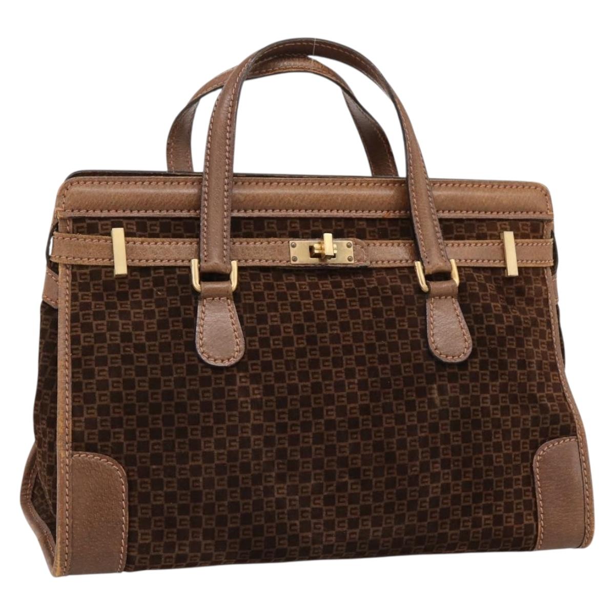 GUCCI Hand Bag Suede Brown Gold Tone Auth ep15706