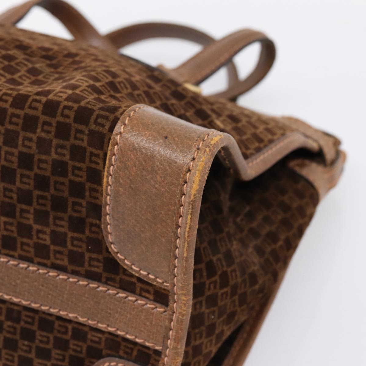 GUCCI Hand Bag Suede Brown Gold Tone Auth ep15706
