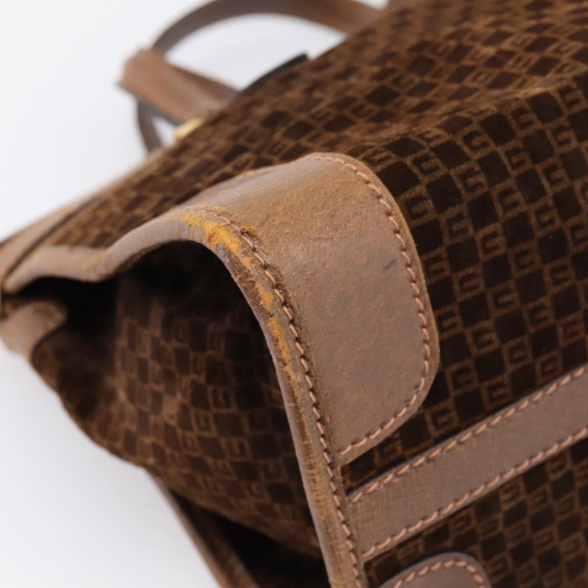 GUCCI Hand Bag Suede Brown Gold Tone Auth ep15706