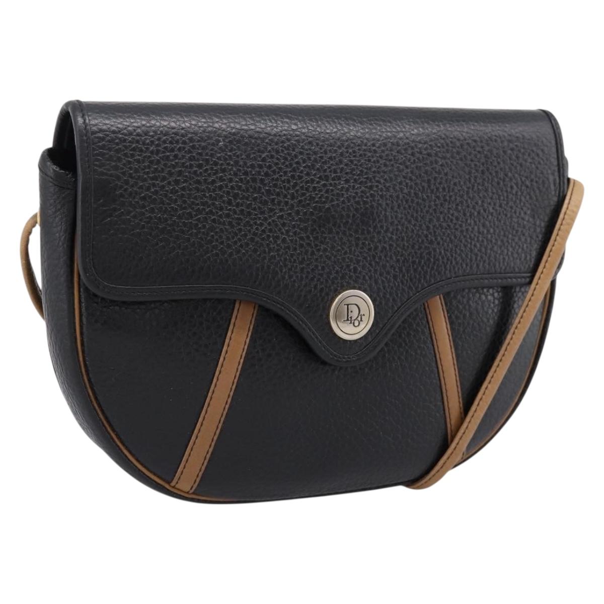 Christian Dior Shoulder Bag Leather Black Gold Tone Auth ep15708