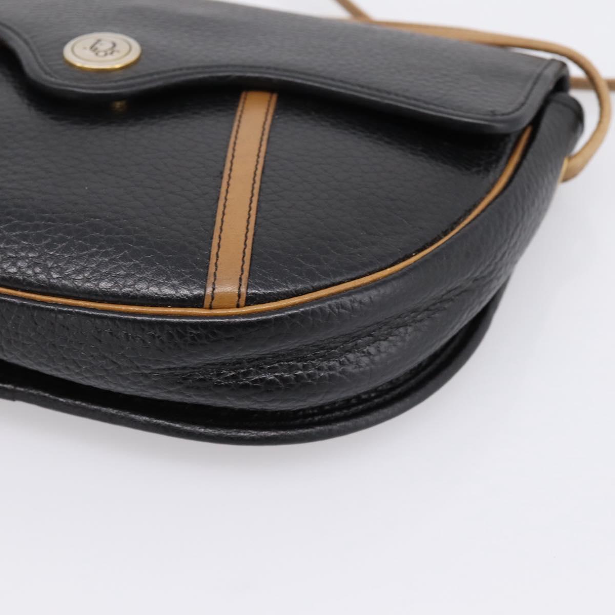 Christian Dior Shoulder Bag Leather Black Gold Tone Auth ep15708