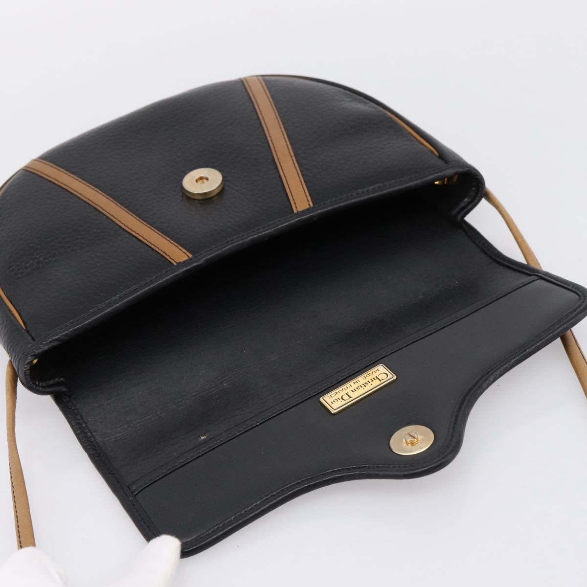 Christian Dior Shoulder Bag Leather Black Gold Tone Auth ep15708