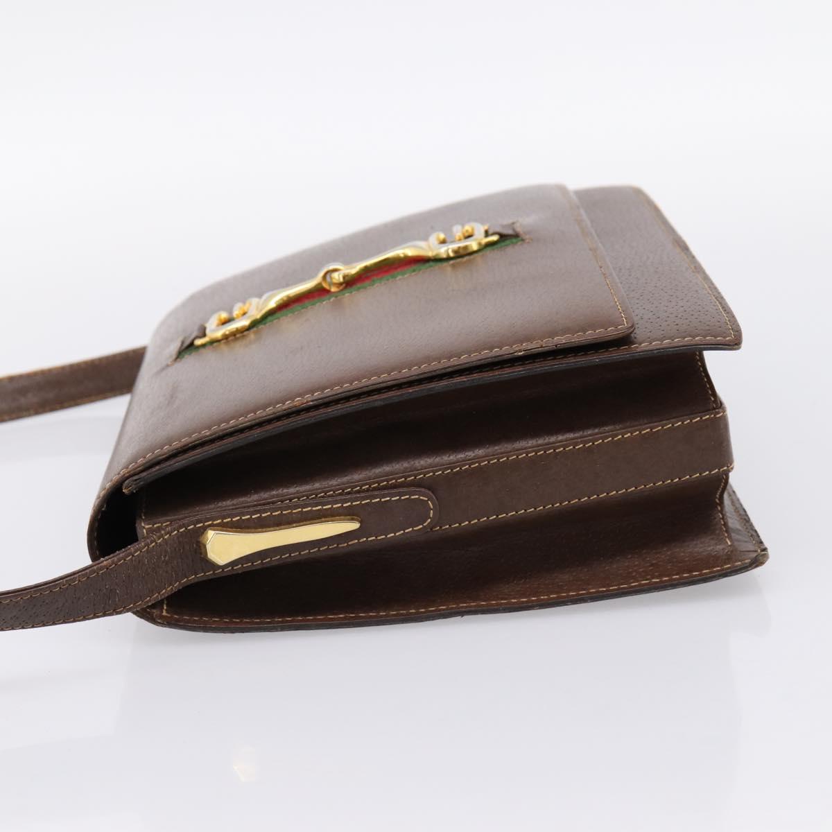 GUCCI Web Sherry Line Shoulder Bag Leather Brown Gold Tone Auth ep15712