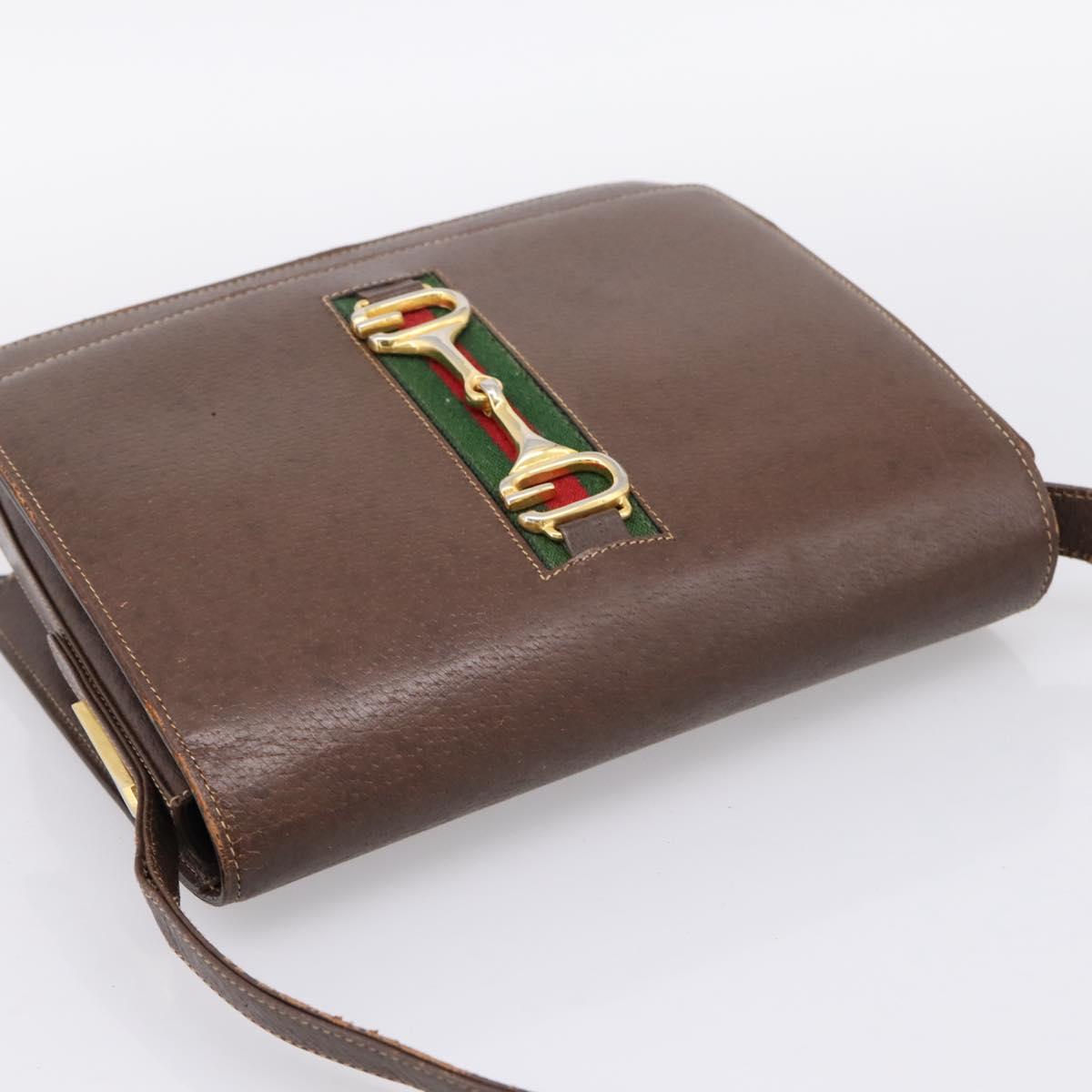 GUCCI Web Sherry Line Shoulder Bag Leather Brown Gold Tone Auth ep15712