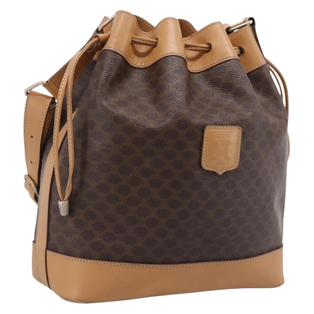 CELINE Macadam Shoulder Bag PVC Leather Brown Gold Tone Auth ep15713A