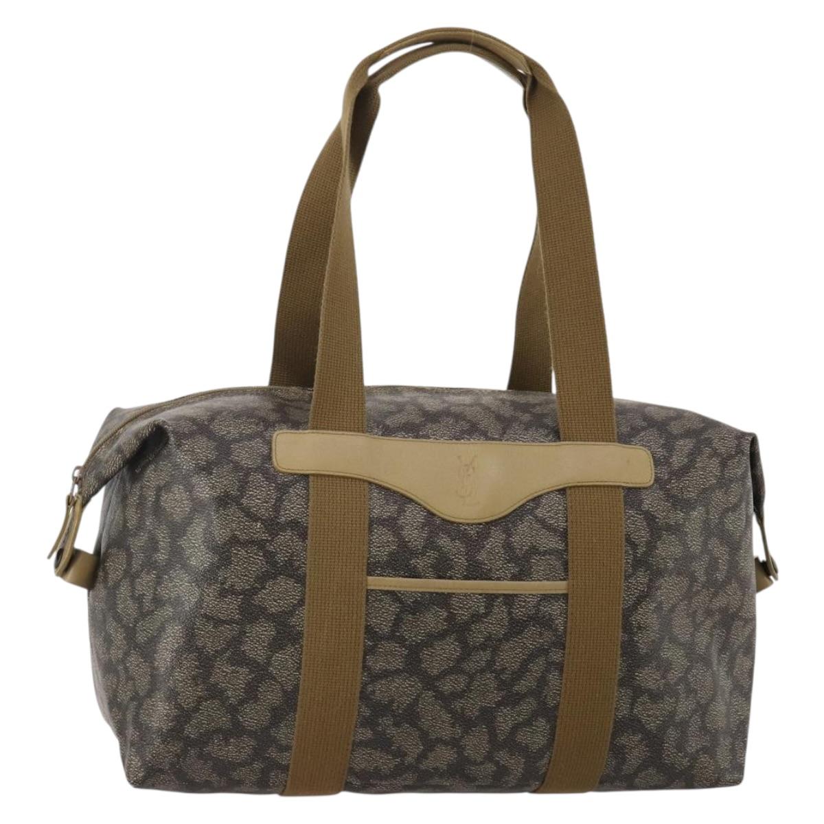 SAINT LAURENT Boston Bag PVC Leather Gray Beige Auth ep15716