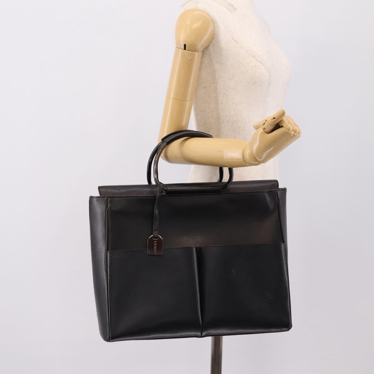 GUCCI Hand Bag Leather Black Silver 002 3754 1313 Auth ep15717