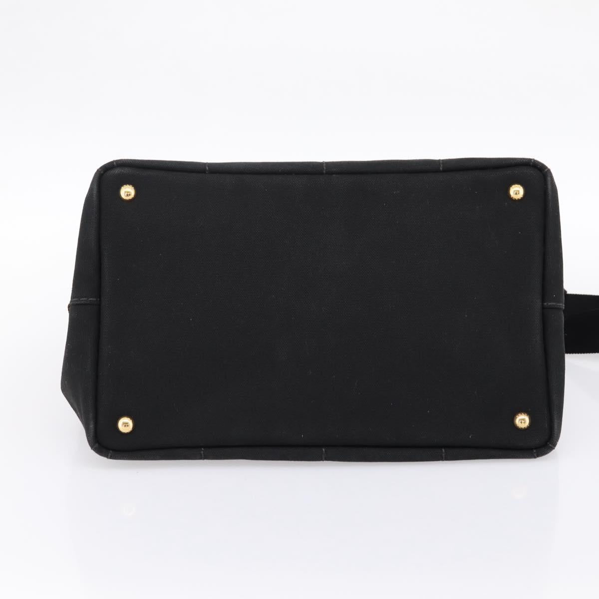 PRADA Canapa MM Hand Bag Canvas 2way Black Gold Tone Auth ep15718