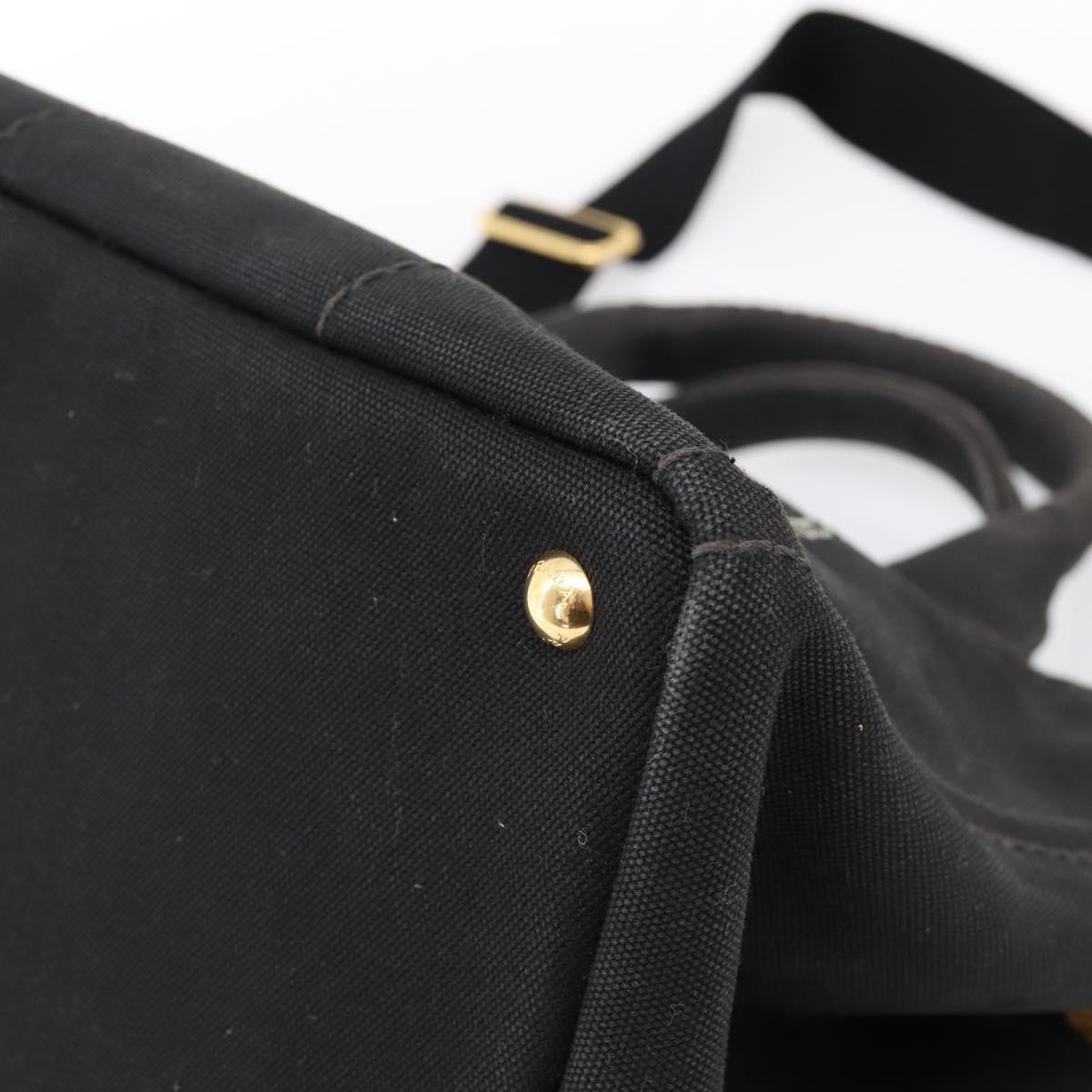 PRADA Canapa MM Hand Bag Canvas 2way Black Gold Tone Auth ep15718