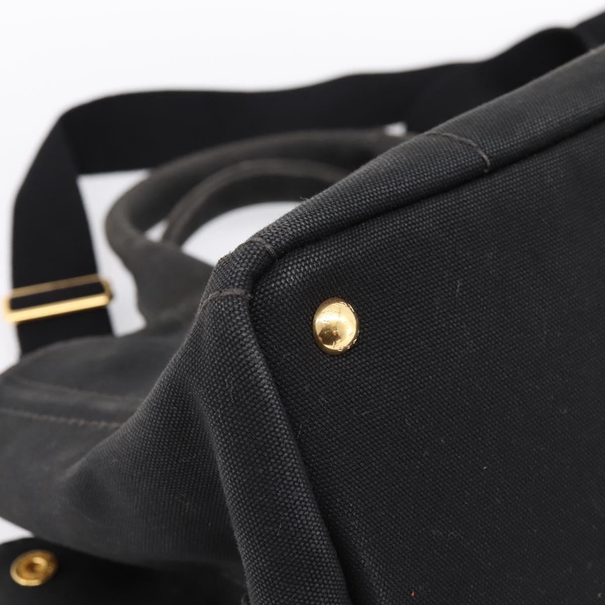 PRADA Canapa MM Hand Bag Canvas 2way Black Gold Tone Auth ep15718