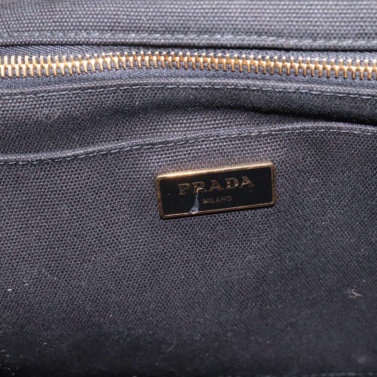 PRADA Canapa MM Hand Bag Canvas 2way Black Gold Tone Auth ep15718