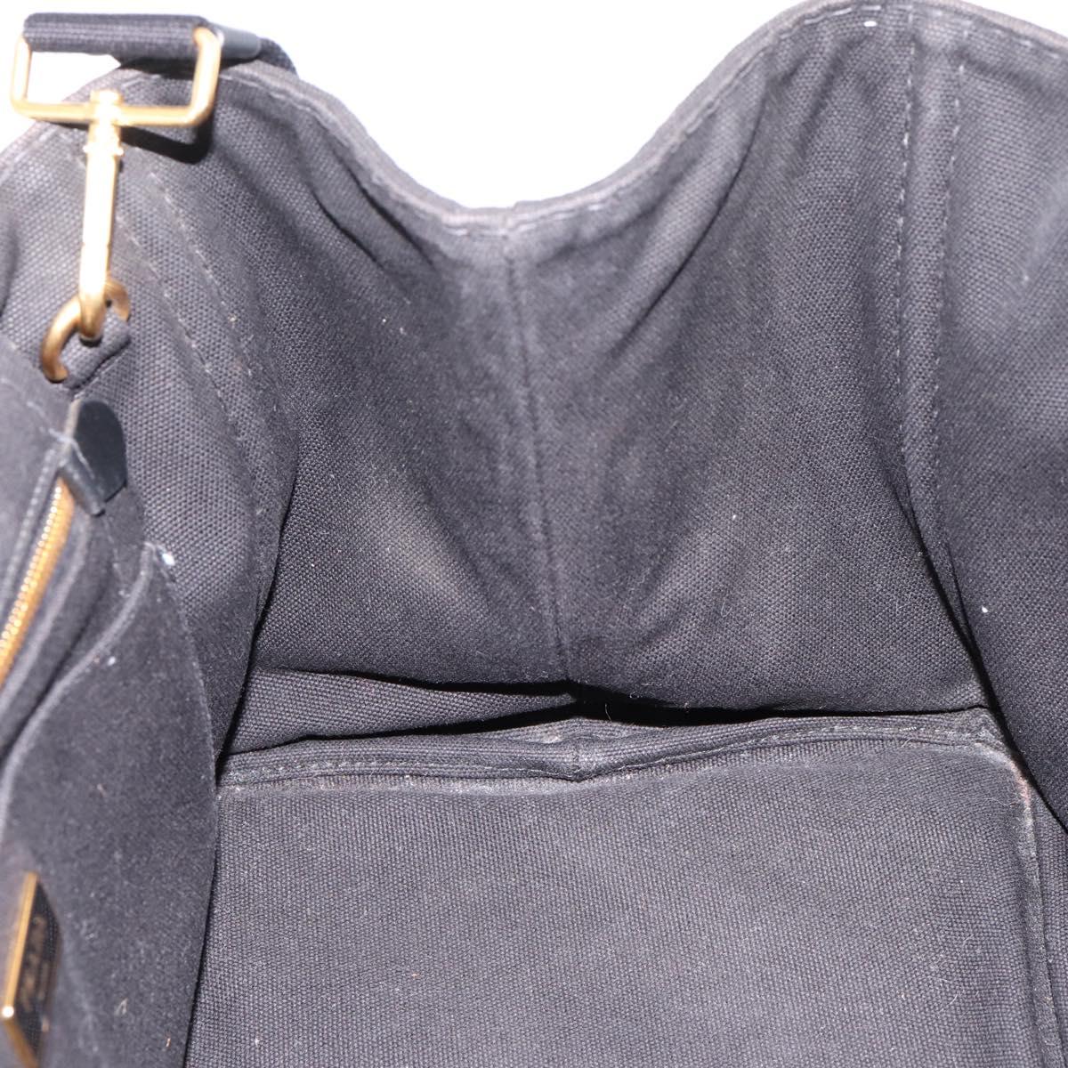 PRADA Canapa MM Hand Bag Canvas 2way Black Gold Tone Auth ep15718