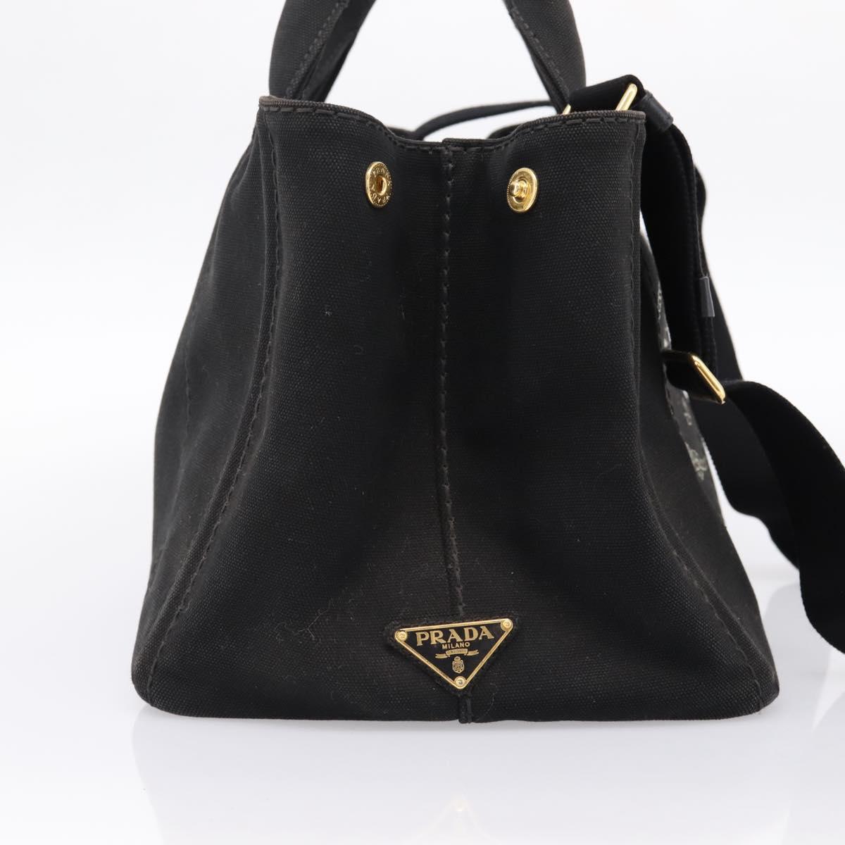 PRADA Canapa MM Hand Bag Canvas 2way Black Gold Tone Auth ep15718