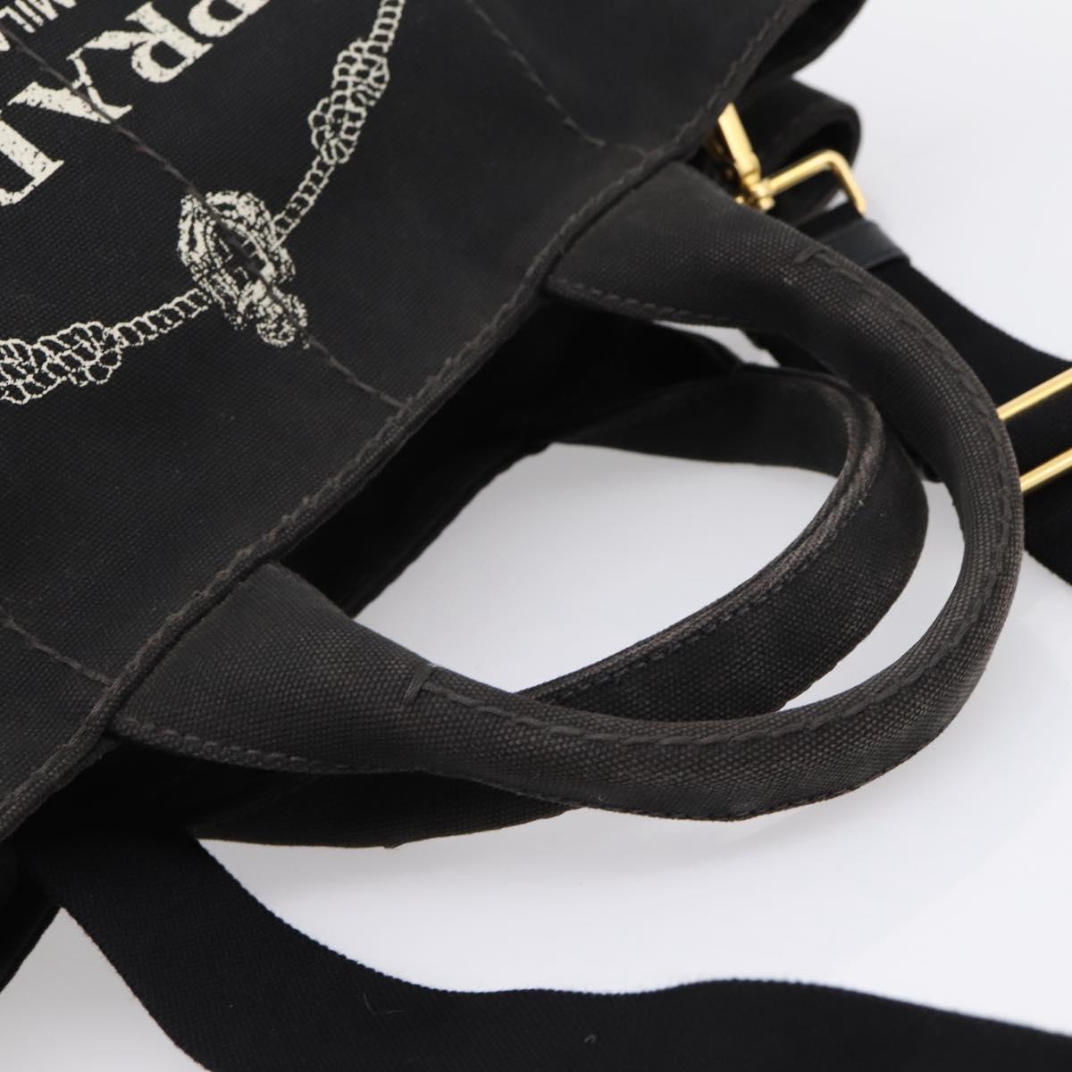 PRADA Canapa MM Hand Bag Canvas 2way Black Gold Tone Auth ep15718