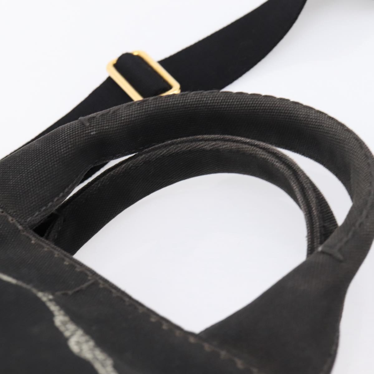 PRADA Canapa MM Hand Bag Canvas 2way Black Gold Tone Auth ep15718