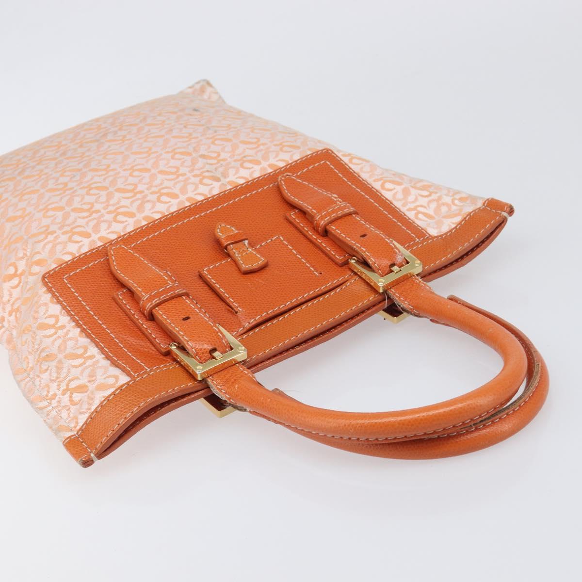 LOEWE anagram Tote Bag Canvas Orange Gold Tone Auth ep15720