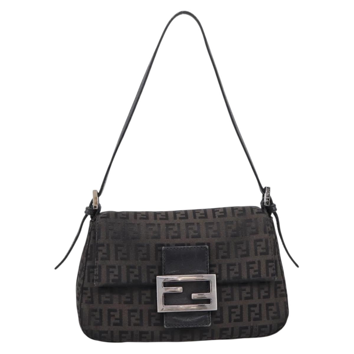FENDI Zucchino Canvas Mamma Baguette Bag Black Silver 8BR180 Auth ep15723A
