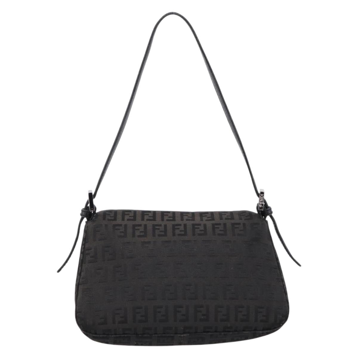 FENDI Zucchino Canvas Mamma Baguette Bag Black Silver 8BR180 Auth ep15723A