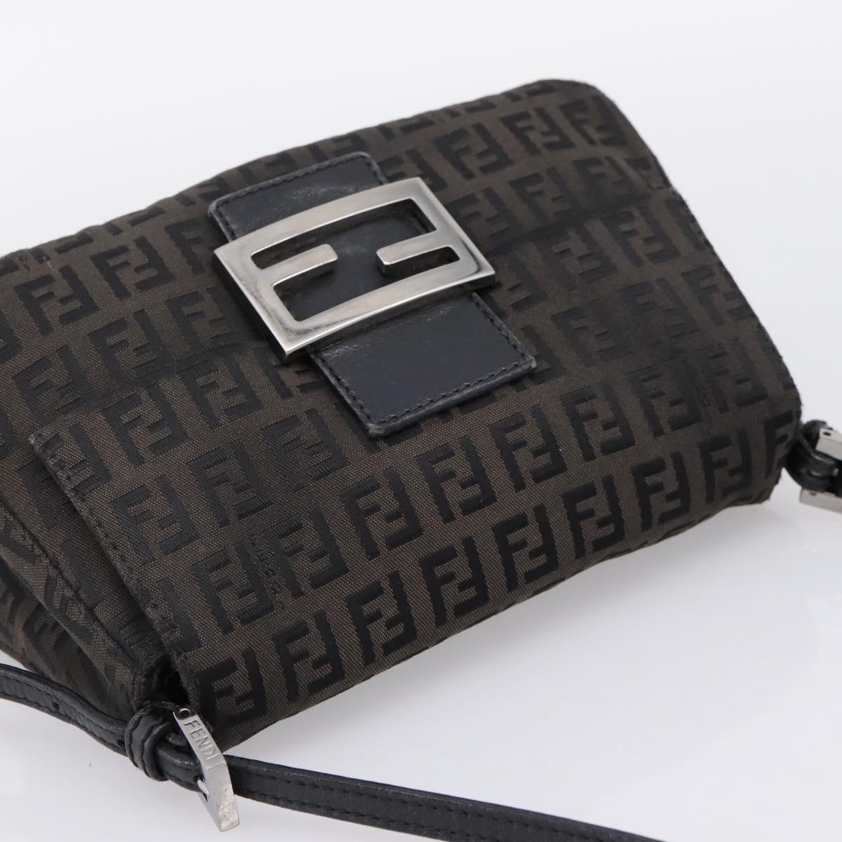 FENDI Zucchino Canvas Mamma Baguette Bag Black Silver 8BR180 Auth ep15723A