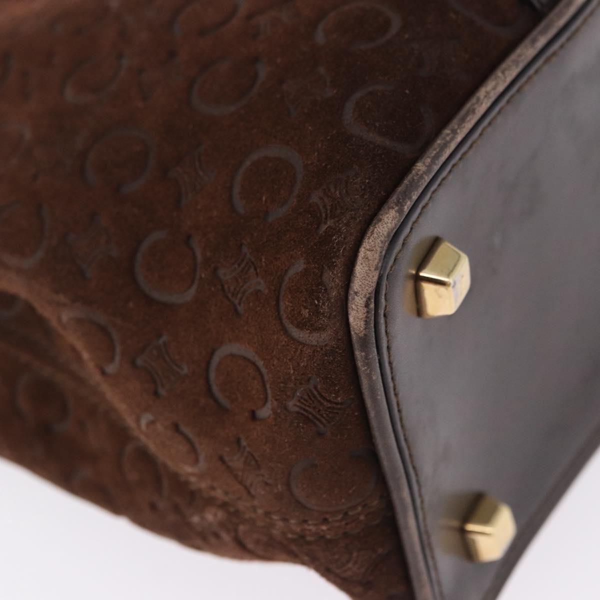 CELINE C Macadam Hand Bag Suede Brown Gold Tone Auth ep15724
