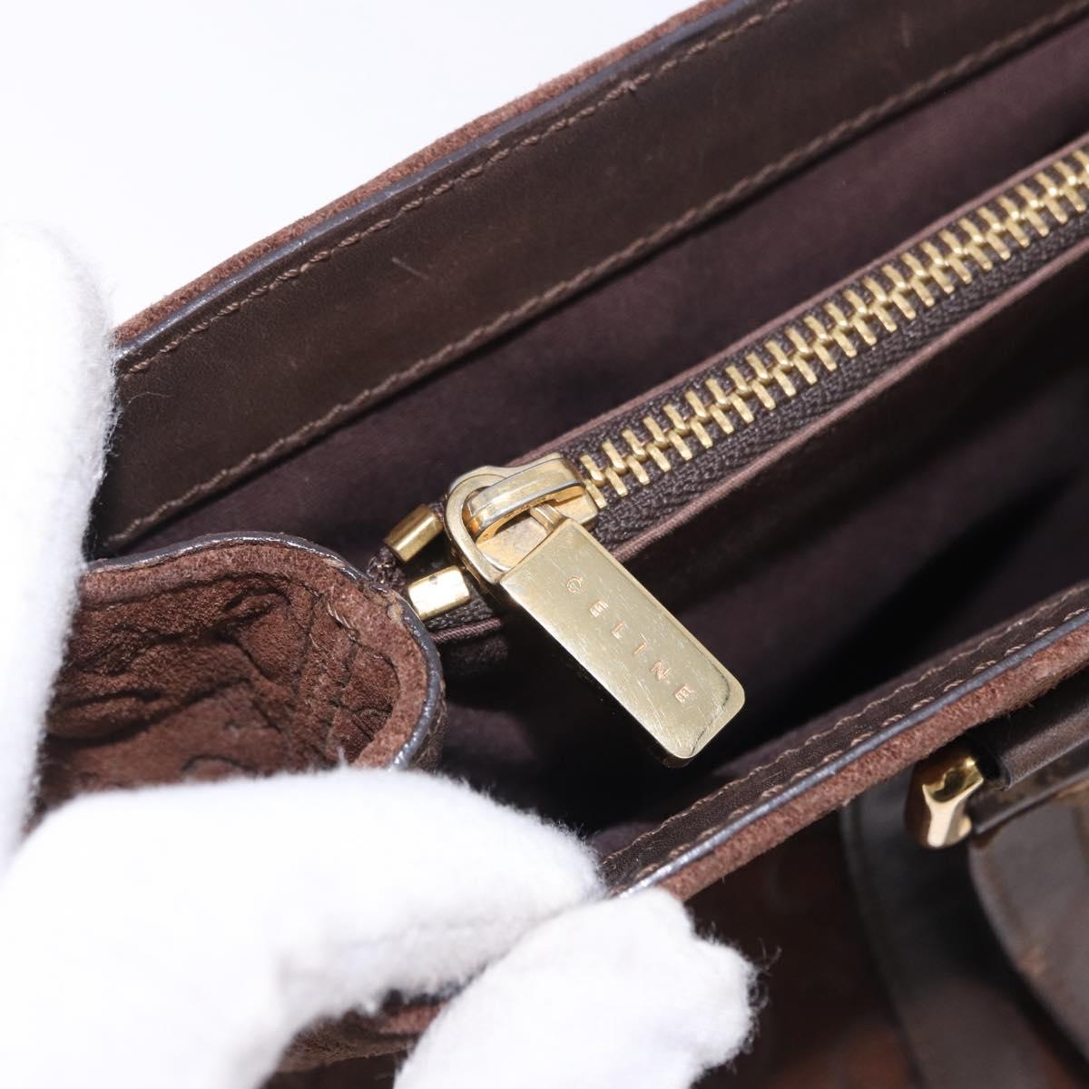CELINE C Macadam Hand Bag Suede Brown Gold Tone Auth ep15724