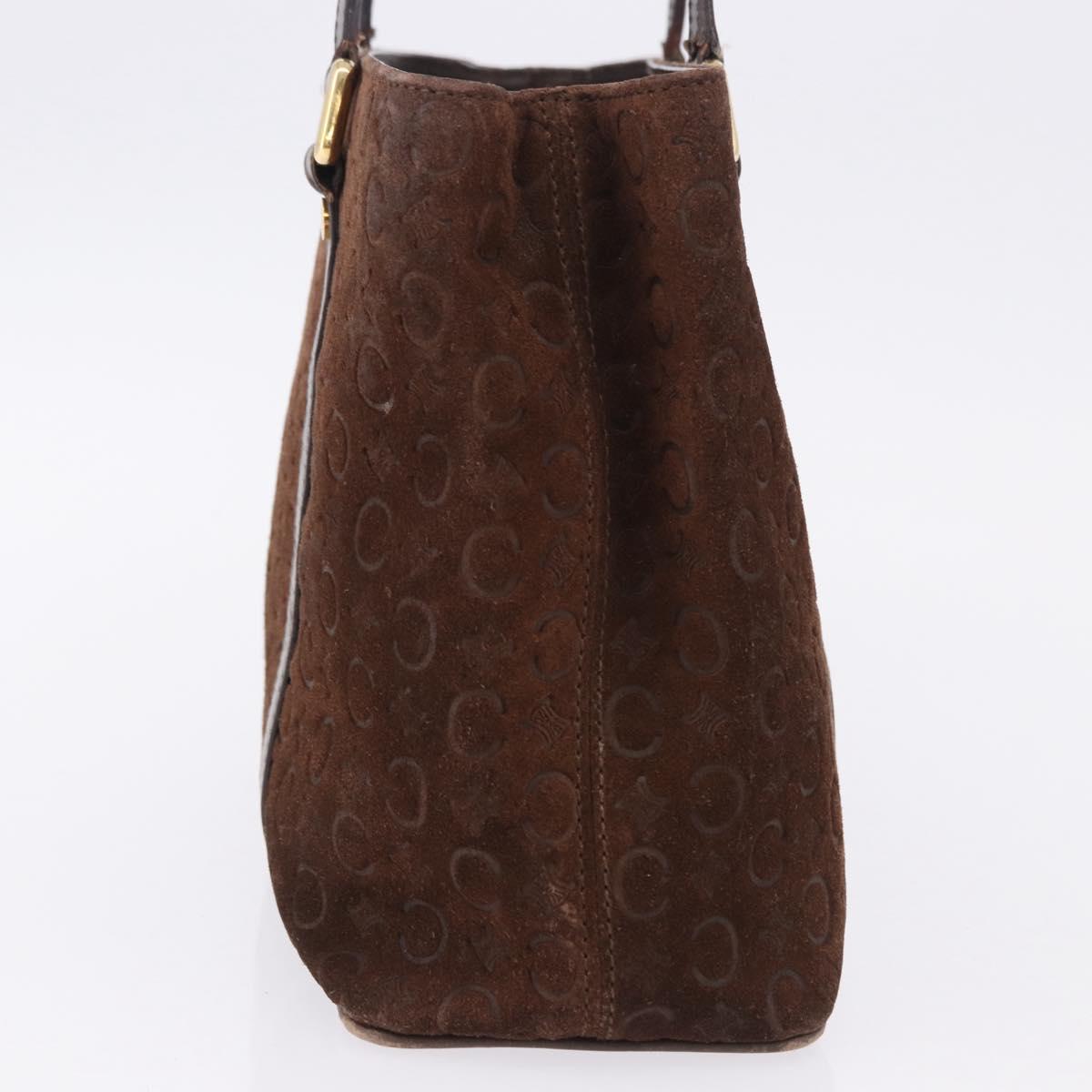 CELINE C Macadam Hand Bag Suede Brown Gold Tone Auth ep15724