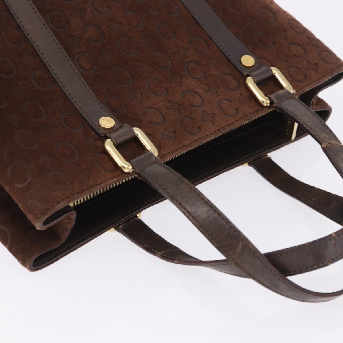 CELINE C Macadam Hand Bag Suede Brown Gold Tone Auth ep15724