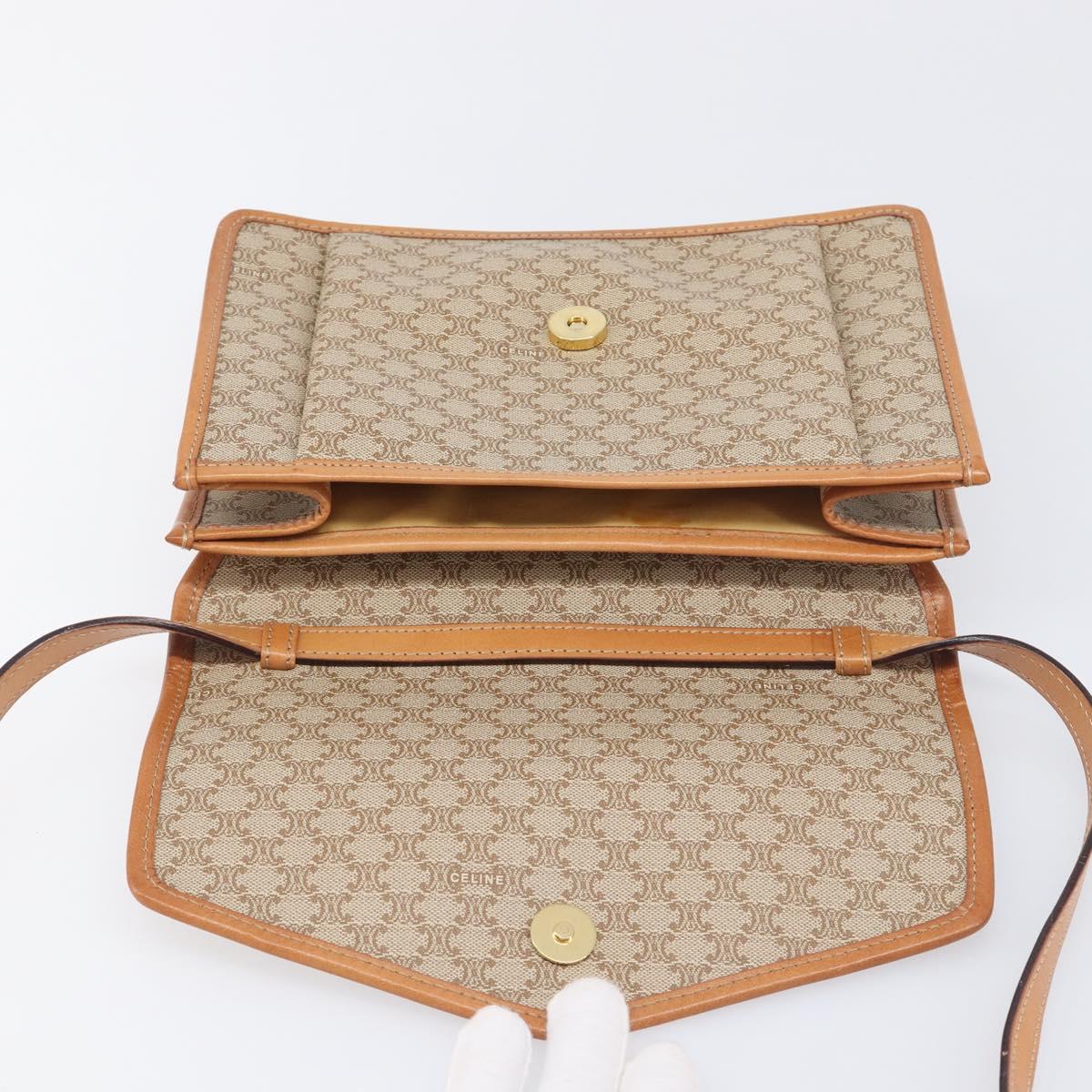 CELINE Macadam Shoulder Bag PVC Leather Beige Gold Tone Auth ep15726