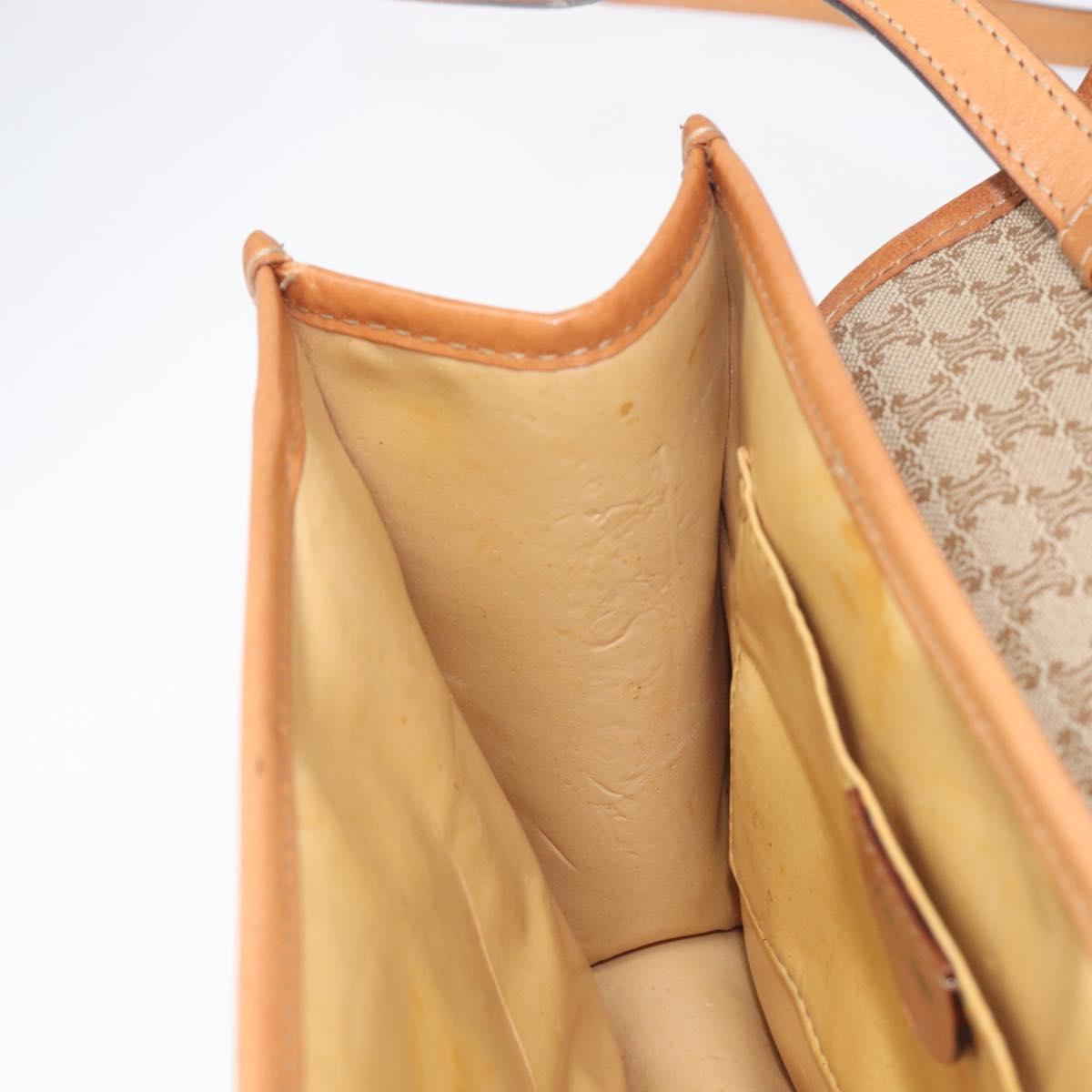 CELINE Macadam Shoulder Bag PVC Leather Beige Gold Tone Auth ep15726
