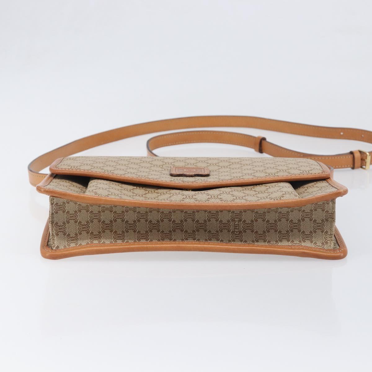 CELINE Macadam Shoulder Bag PVC Leather Beige Gold Tone Auth ep15726