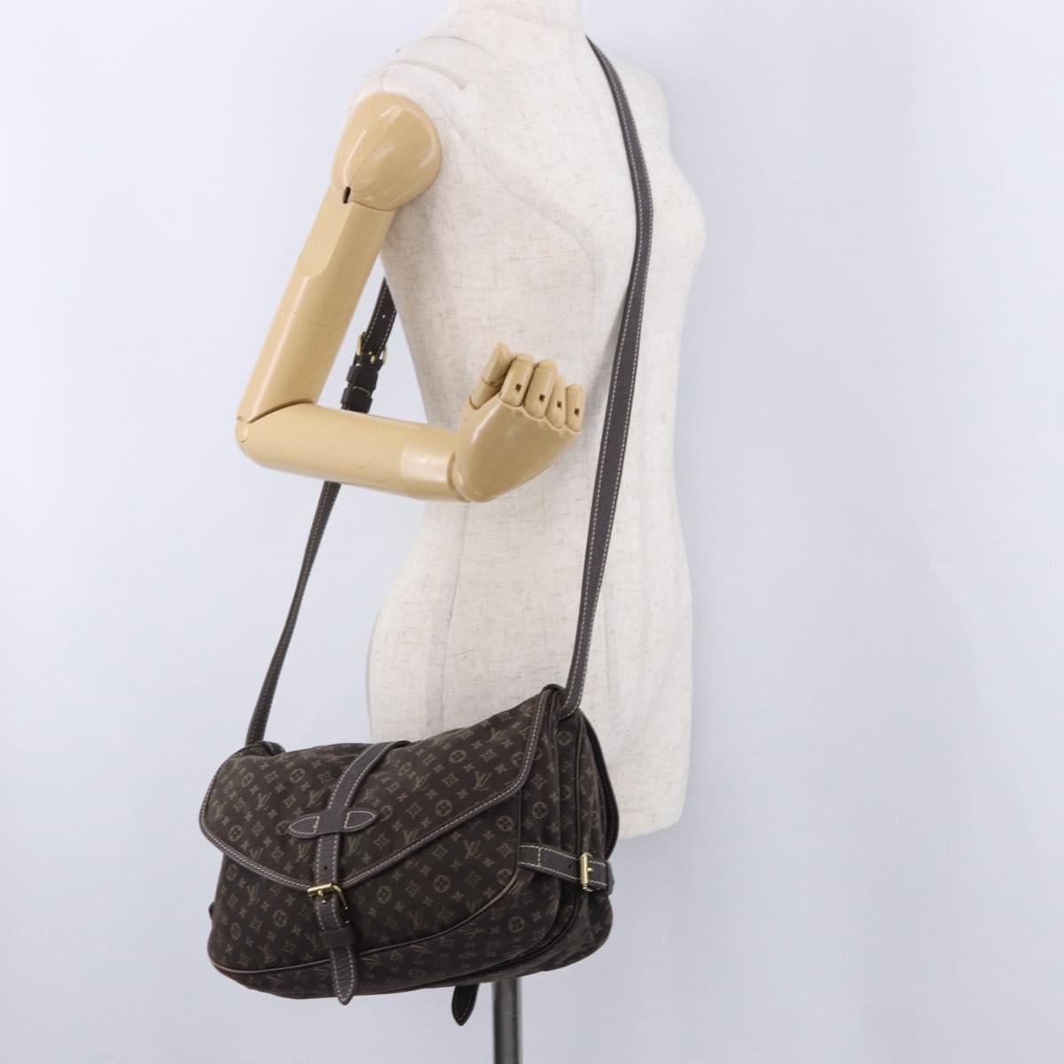 LOUIS VUITTON Monogram Mini Lin Saumur 30 Bag Brown Fuzan M95227 LV Auth ep15730