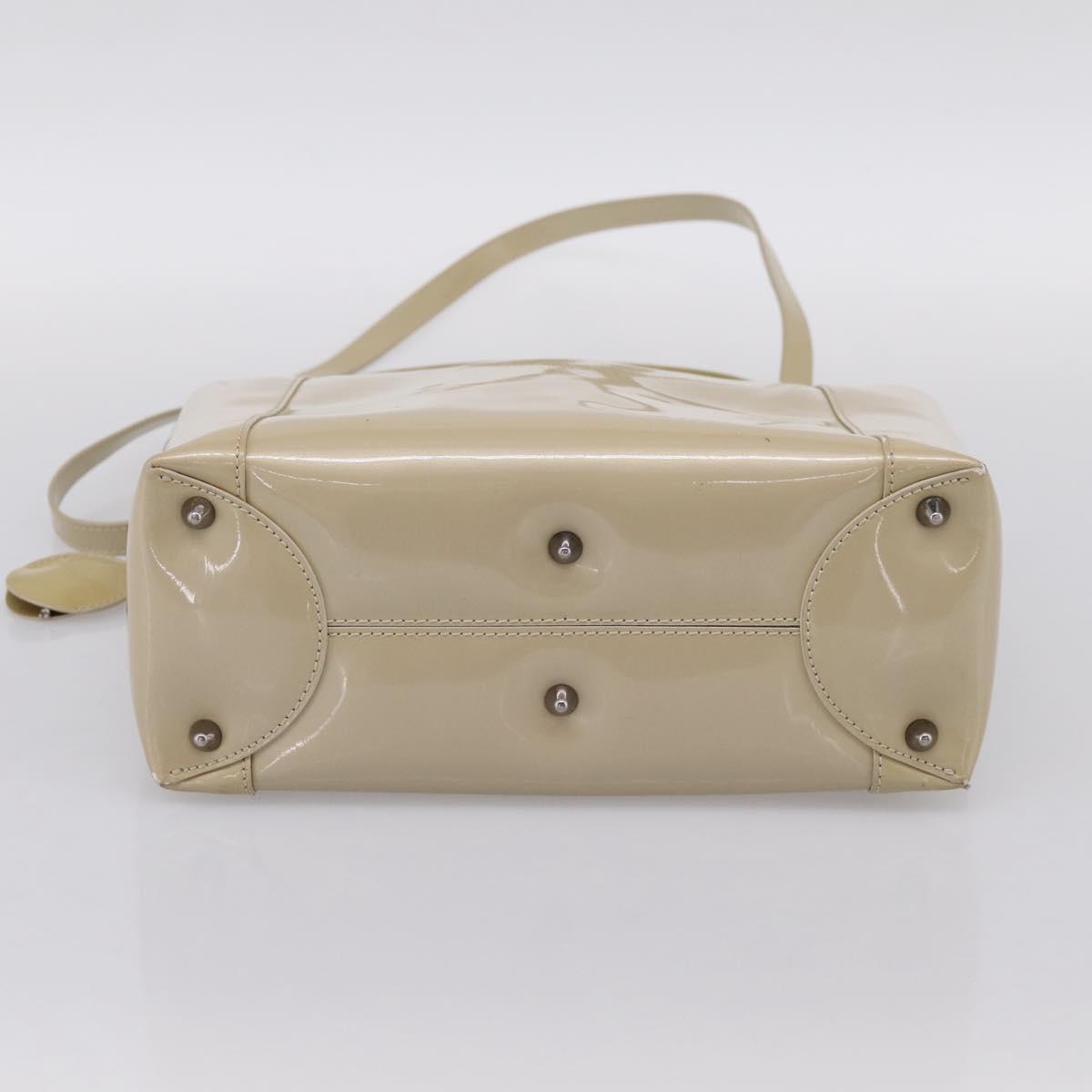 Christian Dior Maris Pearl Hand Bag Patent 2way Beige Silver Auth ep15732